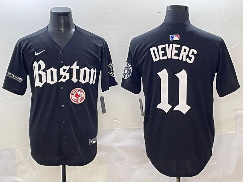 Men 2025 Boston Red Sox #11 Devers Black Five generations Joint Name Nike MLB Jersey style 29